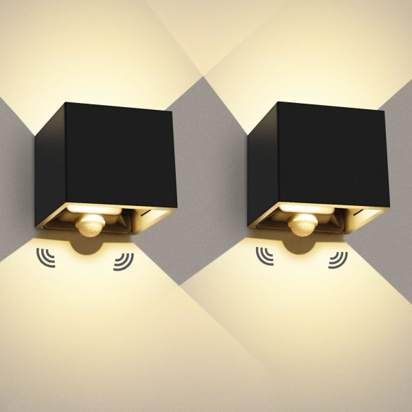 12w Led Vägglampa Utomhus Rörelsesensor 2 Delar Vägglampor 3000k
