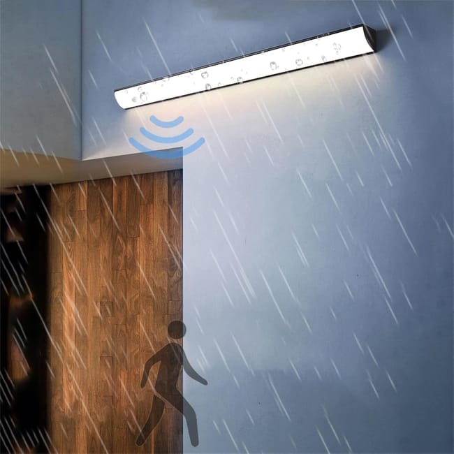 Applique Murale D'Extérieur À Led, Longue Bande Avec Détecteur De Mouvement, Étanche Ip65, En Aluminium Et Acrylique (60 Cm) (sku Produit : 96775911 Sku Offre : Mkh25.7.21-4)