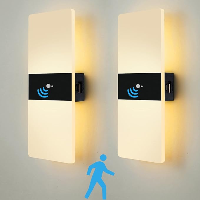 Led Wall Wall Light With Interior Motion Detector, Wall Lamp With Rechargeable Usb Usb Lights Battery Acrylic Motion Lighting Wall Lighting, 2 Rooms, 3000k [energy Class E]