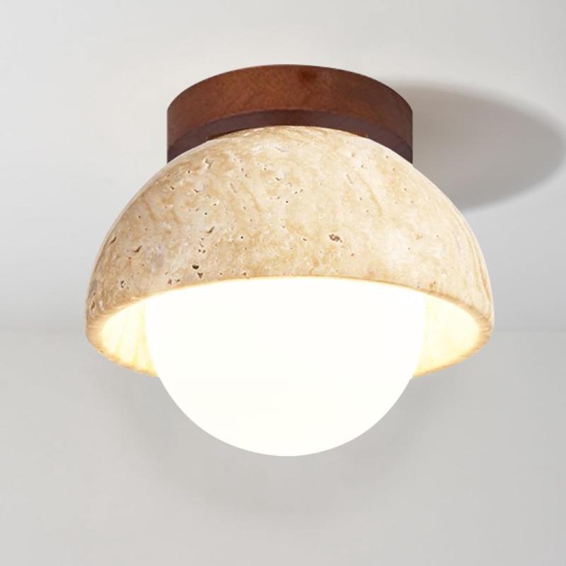 Plafonnier Suspension En Travertin Jaune Naturel, Style Vintage Créatif, Abat-jour G9 En Bois Pour Salon, Cuisine, Couloir Et Chambre, Lumière Blanche