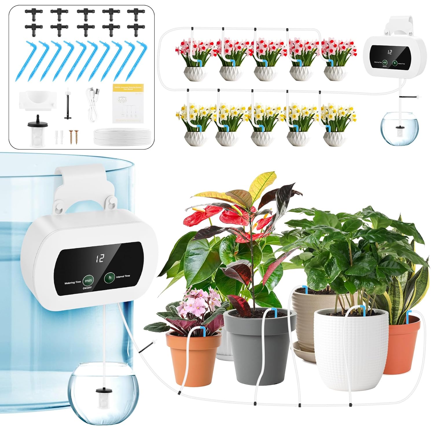 Système D'Arrosage Automatique D'Intérieur Forever Speed Pour 10 Plantes En Pot, 300 Modes D'Arrosage, Rechargeable Automatiquement, Kit D'Irrigation