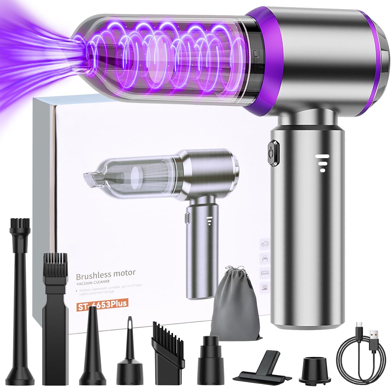 Aspirateur De Voiture Puissant, 15 000 Pa, 4 En 1, 3 Vitesses, Avec Filtre Hepa, Mini Sans Fil