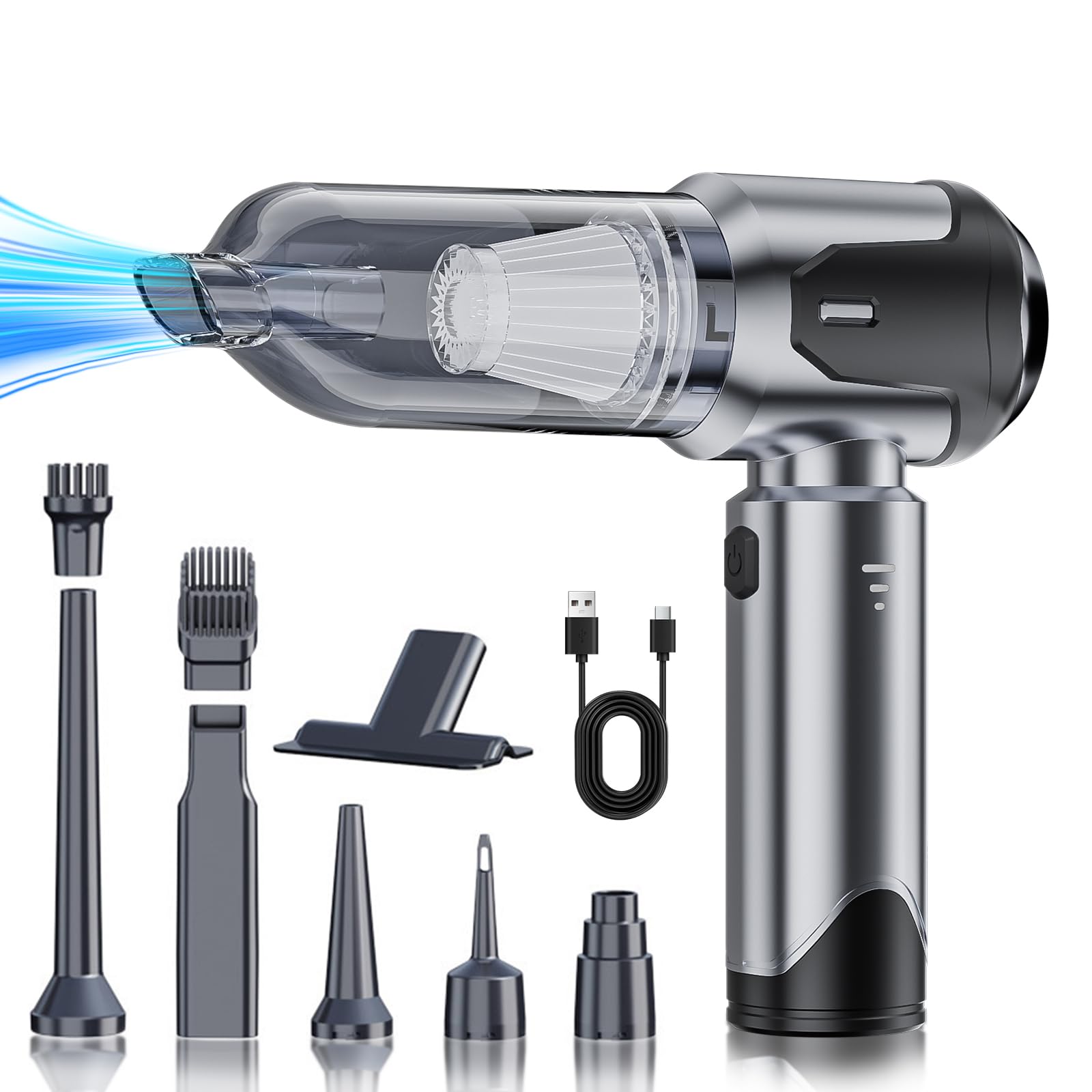 Aspirateur Main Sans Fil 15000pa 3-en-1,3 Vitesses 100000u/min Moteur Brushless,mini Aspirateur Voiture Puissant Pour Intérieur Auto,canapé,bureau,poils Animaux