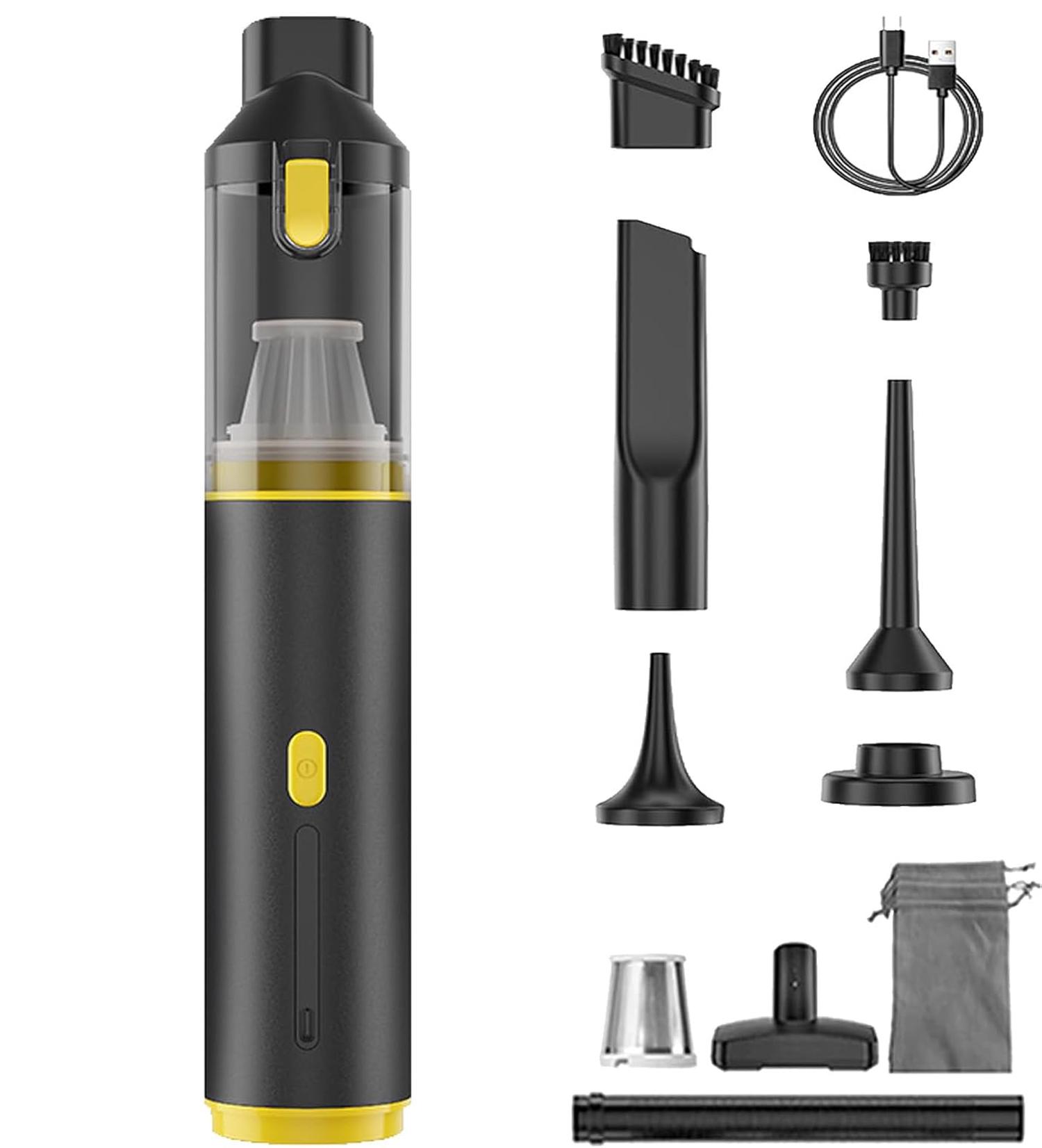 Compact Vacuum & Blower – Compact Vacuum & Blower With Enhanced Dual Power, Cordless, And Ultra-portable For Car(black Yellow)