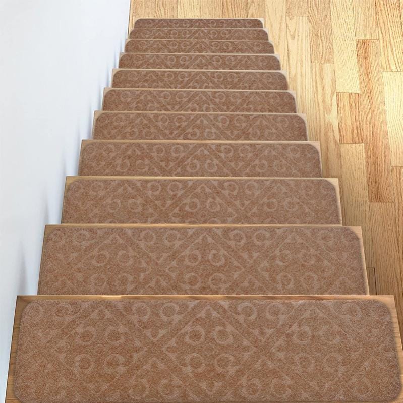 Marches D'Escalier - Lot De 15 Marches D'Escalier Antidérapantes 20 X 76 Cm / Tapis De Protection Adhésif, Café