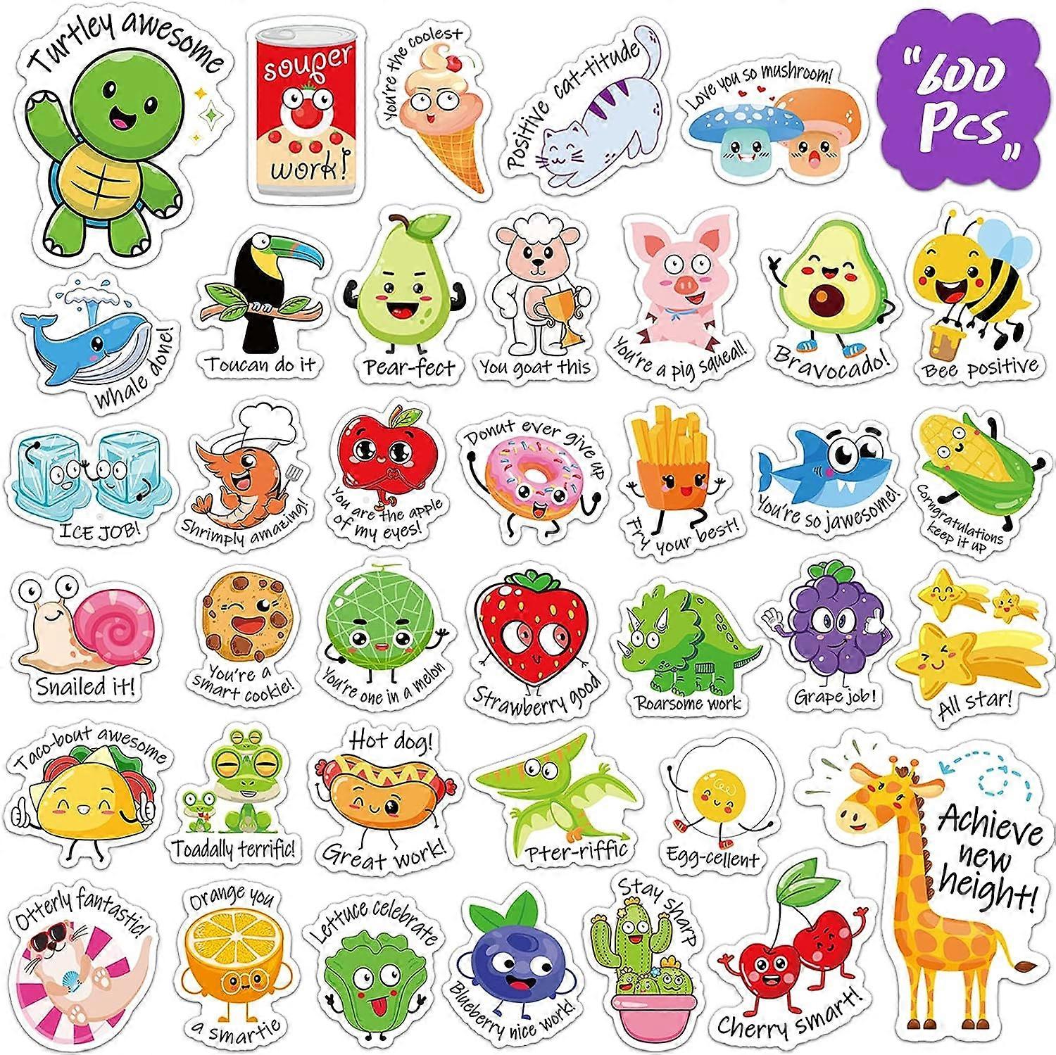 600pcs Punny Teacher Stickers For Students, Funny Teacher Reward Stickers For Kids Classroom Supplies Motivational Potty Training Stickers Cute Animal