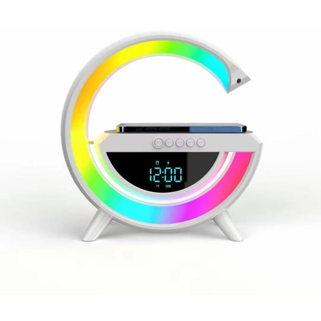 Réveil Haut-parleur Intelligent Bt Avec Chargement Sans Fil, Lampe D'Ambiance Avec 6 Modes D'Éclairage Pour Chambre À Coucher, Bureau À Domicile