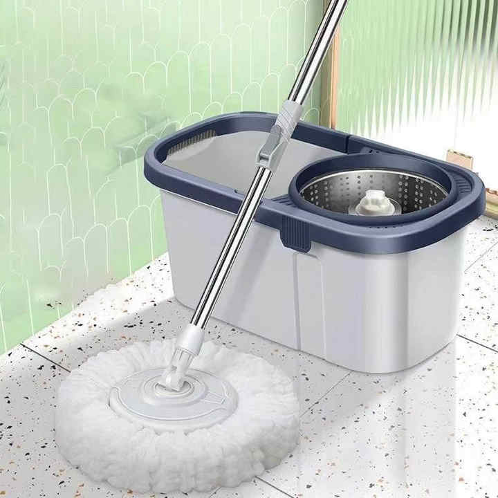 Balai De Nettoyage De Sol En Microfibre Avec Manche Réglable, Essorage Facile Et Ensemble Seau