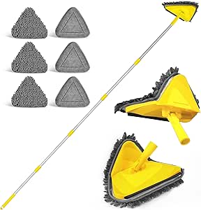 Balai Plafond Triangulaire Avec 208 Cm Longue Poignée, Dernier Cri 180°serpillère Pliable Avec 6 Microfibre Chenille Pads Pour Mur, Plafond (jaune)