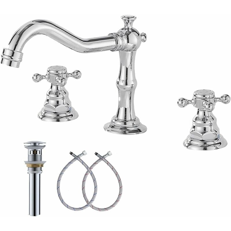 Robinet Mitigeur De Lavabo Chromé À Deux Poignées, 3 Trous, 8 À 16 Pouces, Robinet De Salle De Bains Largement Répandu