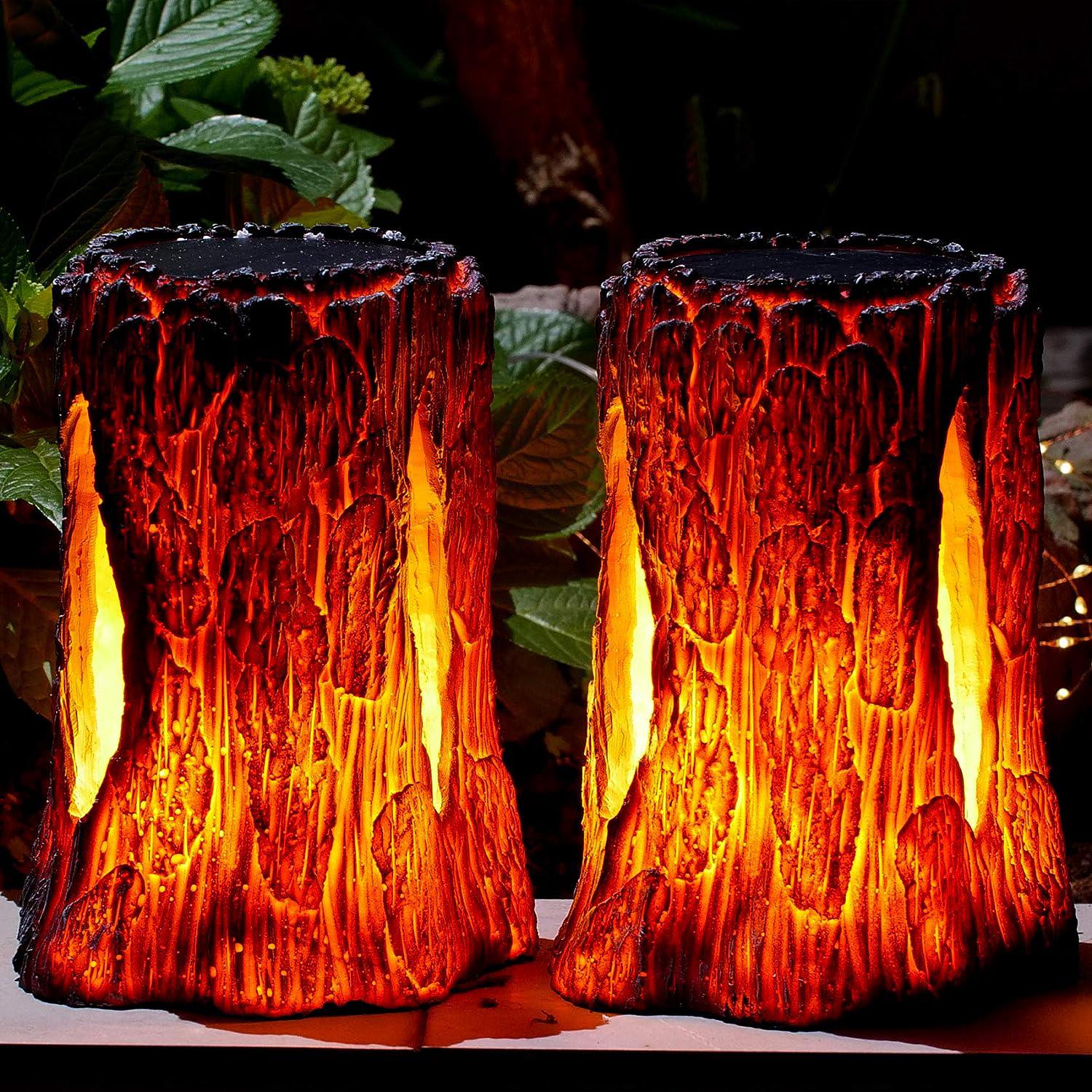 Lampes Solaires D'Extérieur, Souches En Feu, Lanternes À Flamme Vacillante, Éclairage Décoratif Solaire Pour Jardin, Patio, Allée, Terrasse, Cour (lot De 2)