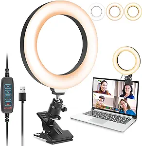 Anneau Lumineux De 16 Cm Avec Pince De 15 Cm Pour Ordinateur Portable Ou De Bureau, Éclairage D'Appoint Pour Visioconférences Et Diffusions En Direct.