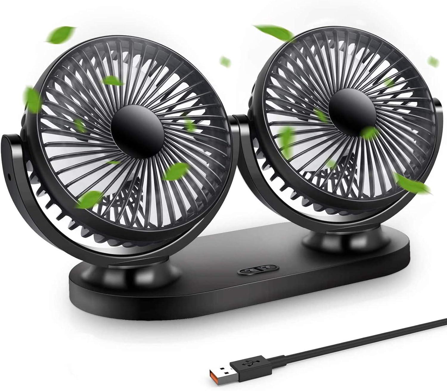 Mini Ventilateur Usb À Double Tête, Rotation À 360°, 3 Vitesses, Portable, Idéal Pour La Voiture, La Table, Le Bureau, Le Camping, La Pêche, Etc.