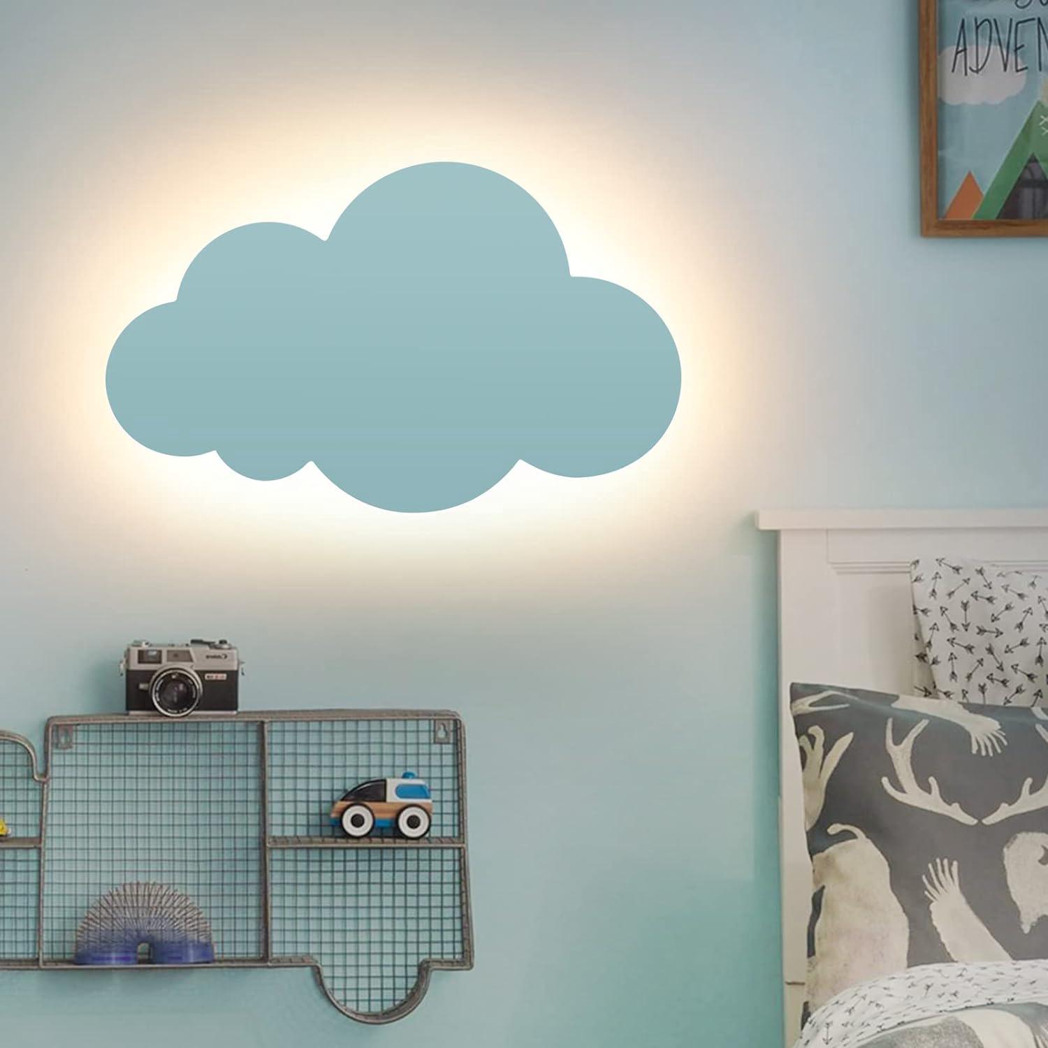 Cloud Light Wall Sconce Modern Acrylic Lampshade With Integrated Led Lights For Children's Room Blue Warm Lighting