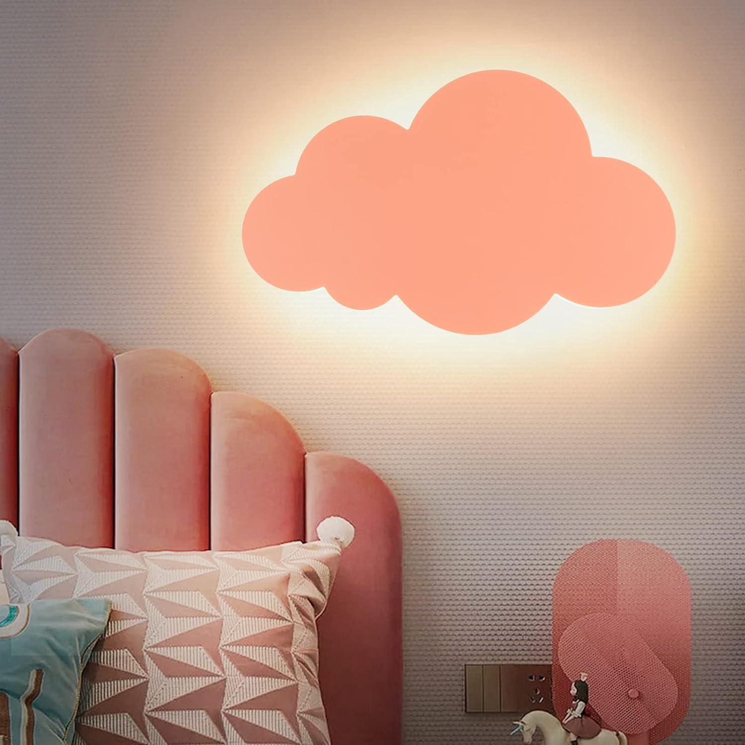Cloud Light Wall Sconce Modern Acrylic Lampshade With Integrated Led Lights For Kids Room Lighting Warm Pink