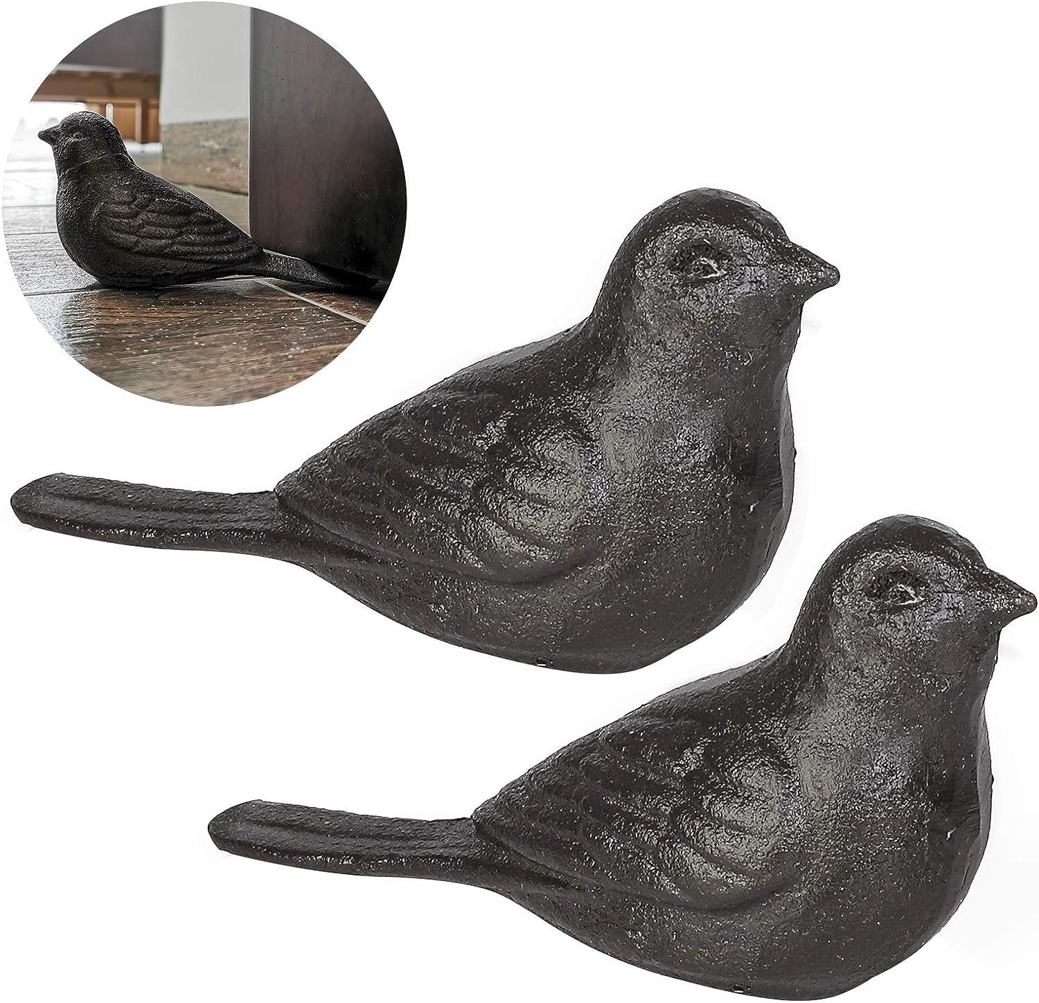 Butoir De Porte Décoratif En Fonte, Motif Oiseau Mignon, Robuste, Style Ferme, Lot De 2 Butoirs De Porte Rustiques En Forme De Coin, Marron Foncé
