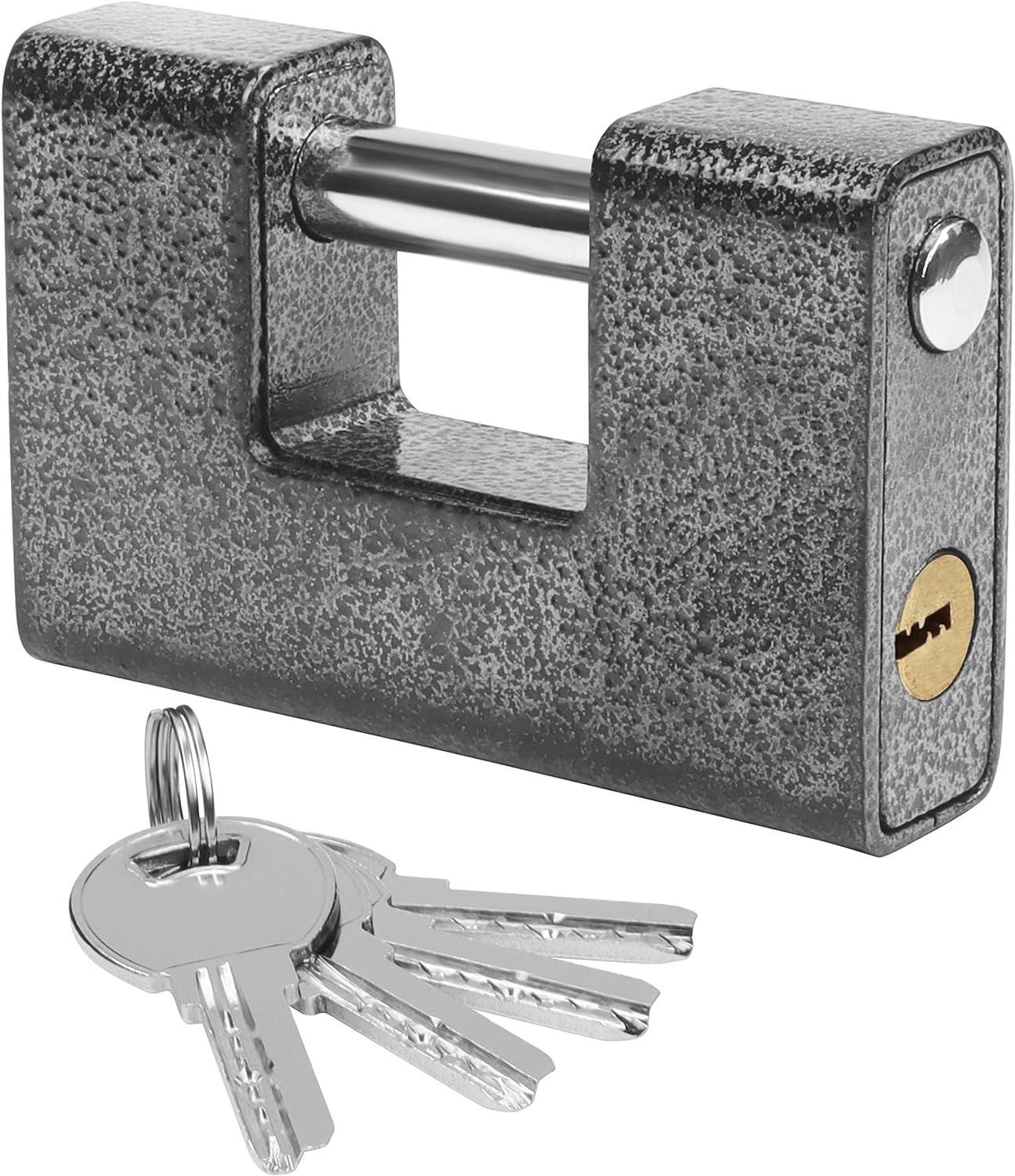 Cadenas Extérieur Robuste Avec 4 Clés - Cadenas Monobloc En Acier Trempé Haute Résistance - Anse De 12 Mm D'Épaisseur - Protège Les Portes De Garage, Conteneurs, Barrières Et Entrepôts