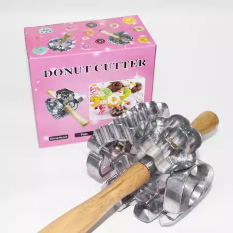 Rotating Donut Cutter Making Mold Dough Metal Rolling Pin Baking Kitchen Tool