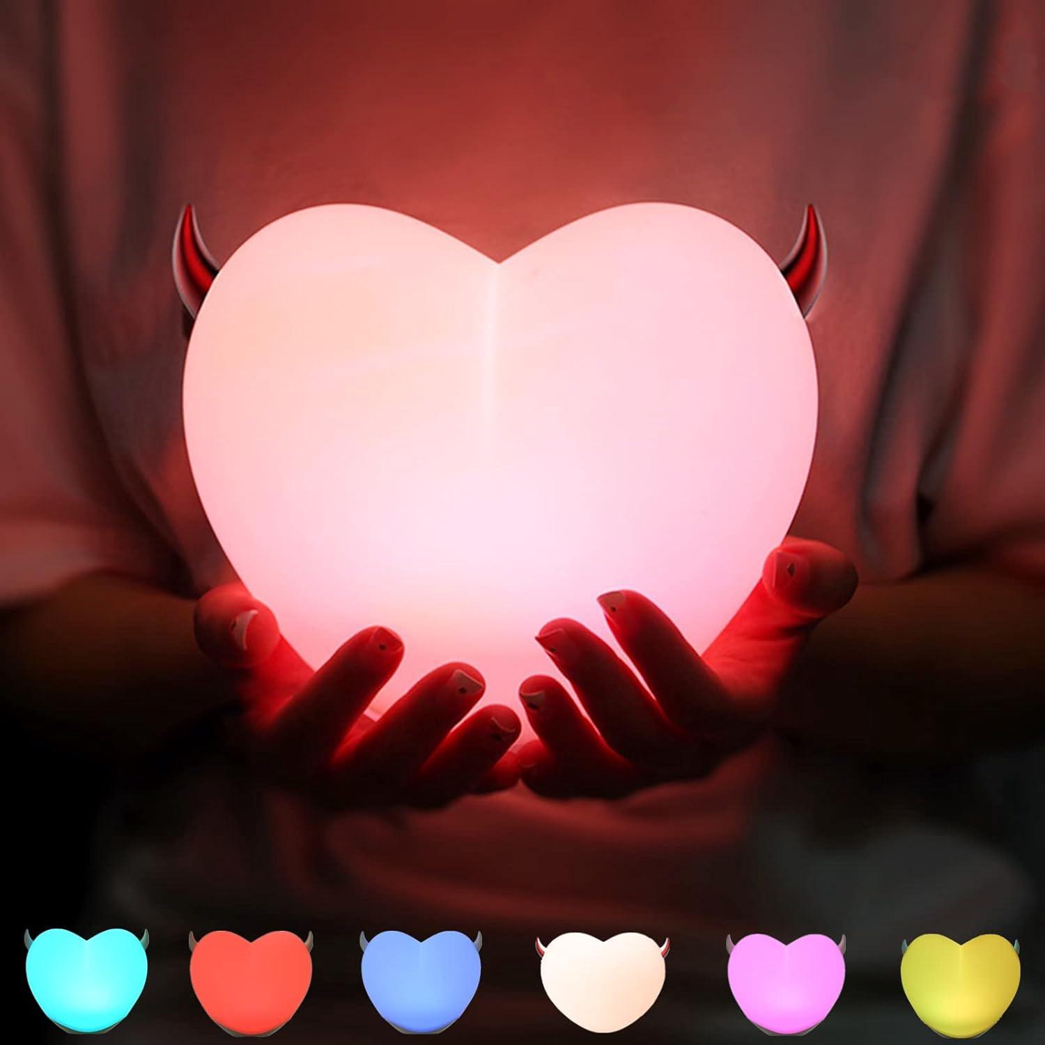 Lampe De Chevet En Forme De Cœur De Diable Et D'Aile D'Ange, Avec Capteur Tactile Led 7 Couleurs, Bracelet En Caoutchouc Remplaçable, Rechargeable Et Portable. Cadeau Idéal Pour La Saint-valentin, Un