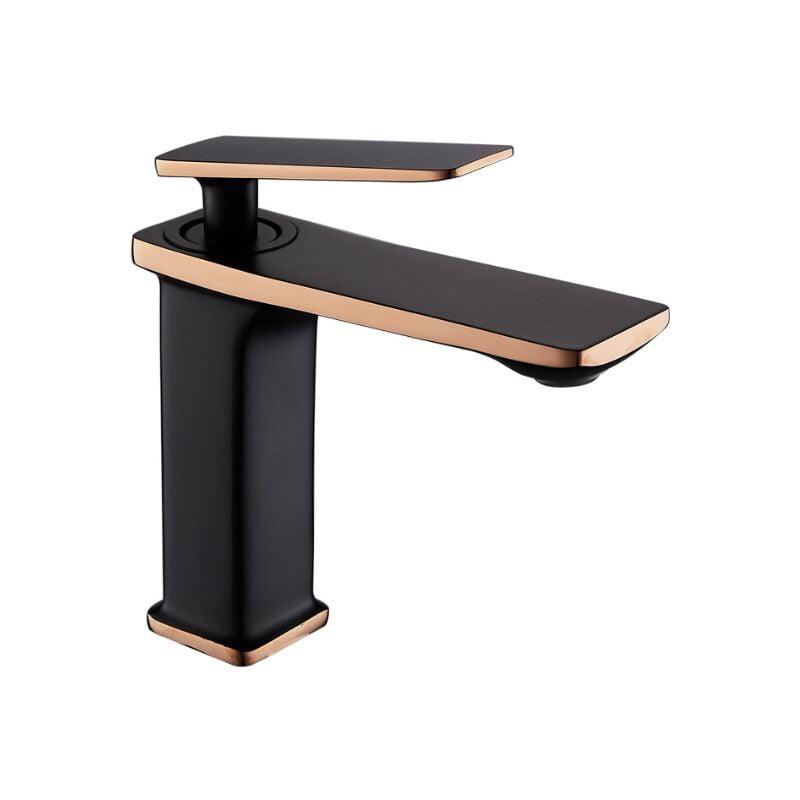 Pure Copper Hot & Cold Basin Mixer - Black With Rose Gold, Domestic Hand Basin Hot & Cold Water Mixer