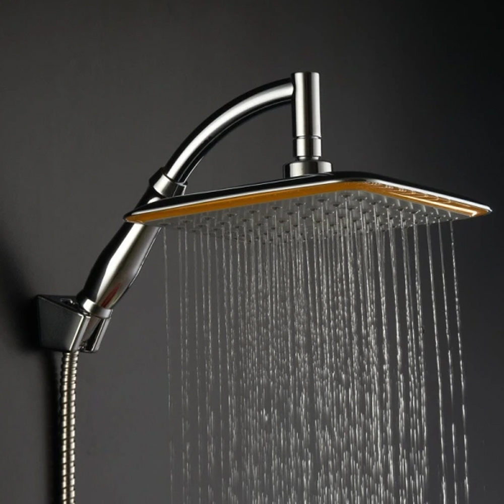 Pommeau De Douche Effet Pluie Rotatif À 360° De 23 Cm (9 Pouces) Pour Salle De Bain, En Abs Chromé, Avec Bras D'Extension Et Douchette À Main Mince Pour Économiser L'Eau