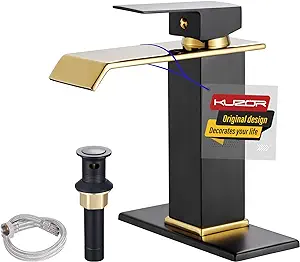 Vasque À Comptoir En Cuivre Avec Robinet Mitigeur Et Mitigeur Thermostatique, Meuble De Salle De Bain Monotrou Noir Et Or Court