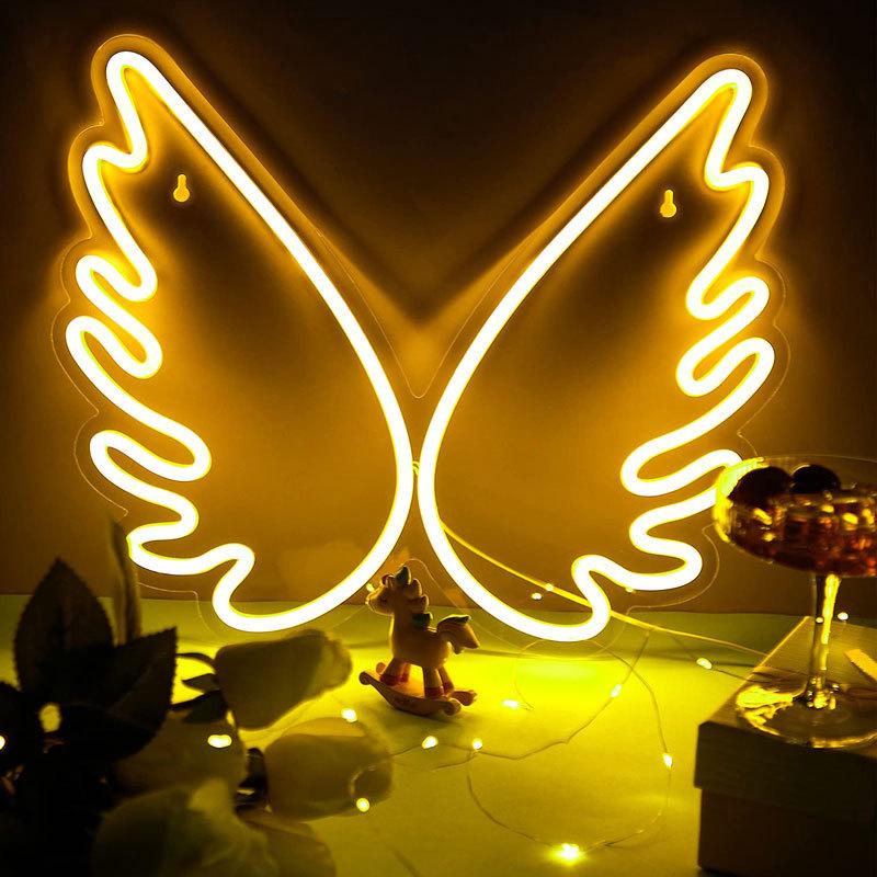 Décoration Murale Néon Led En Forme D'Aile, Idéale Pour Une Chambre De Fille, Un Anniversaire, Un Mariage Ou Un Bar. Cadeau Parfait Pour Noël, Un Anniversaire Ou Toute Autre Occasion.