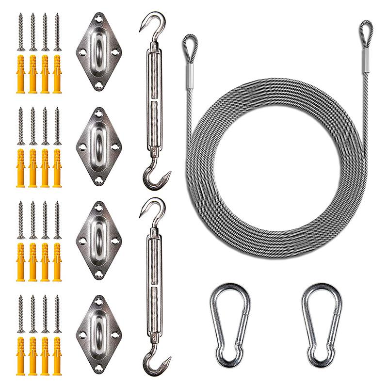 Kit De Montage Pour Voile D'Ombrage Carrée Et Rectangulaire, Câble Métallique De 48 Pieds (12 Pieds X 4)