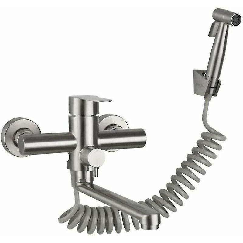 Wall Mounted Single Handle Kitchen Faucet With Sprayer, With Spray Gun, Kitchen Sink Faucet, Stainless Steel Faucet, 1950g