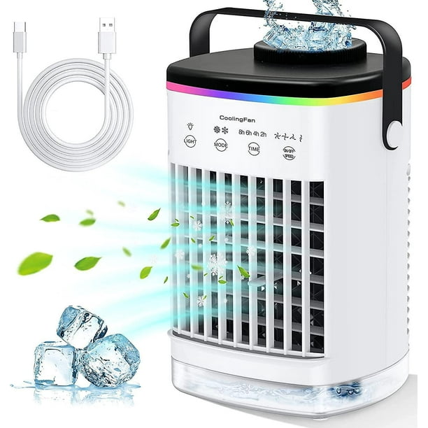 Portable Air Conditioning Fan, Evaporative Air Cooler For Room, 4 Wind Speeds And 7 Led Lights, 2 Cold Air Sprayers And 2 To 8 H, 3 In