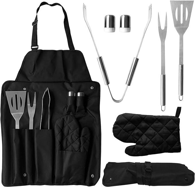 Kit Barbecue 7 Pièces Avec Tablier De Barbecue En Inox, Grille Et Accessoires De Barbecue