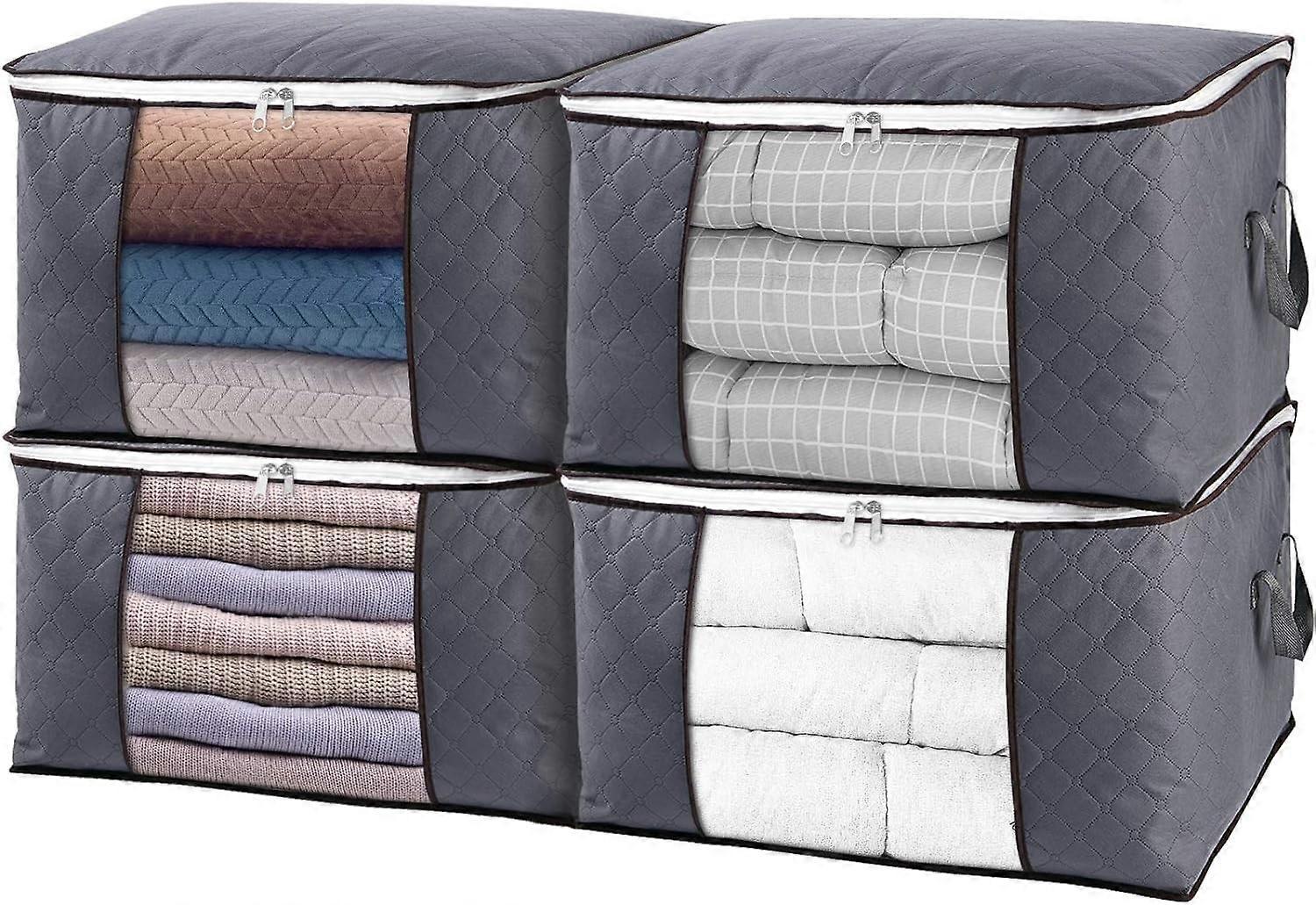 Sacs De Rangement Grande Capacité Pour Vêtements, Lot De 4 Organisateurs De Placard Pour Couettes, Couvertures, Linge De Lit, Pliables