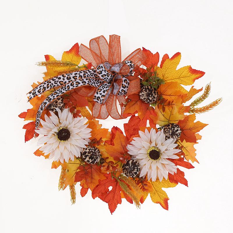 Couronne De Citrouille De 45 Cm Avec Nœud Léopard - Décoration Intérieure - Thanksgiving - Automne - Décoration De Salle