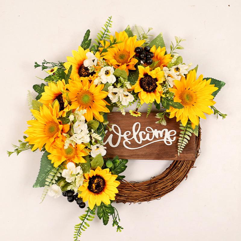 Plaque De Porte Décorative En Bois Avec Tournesol Et Abeilles, 40 Cm, Couleurs D'Automne