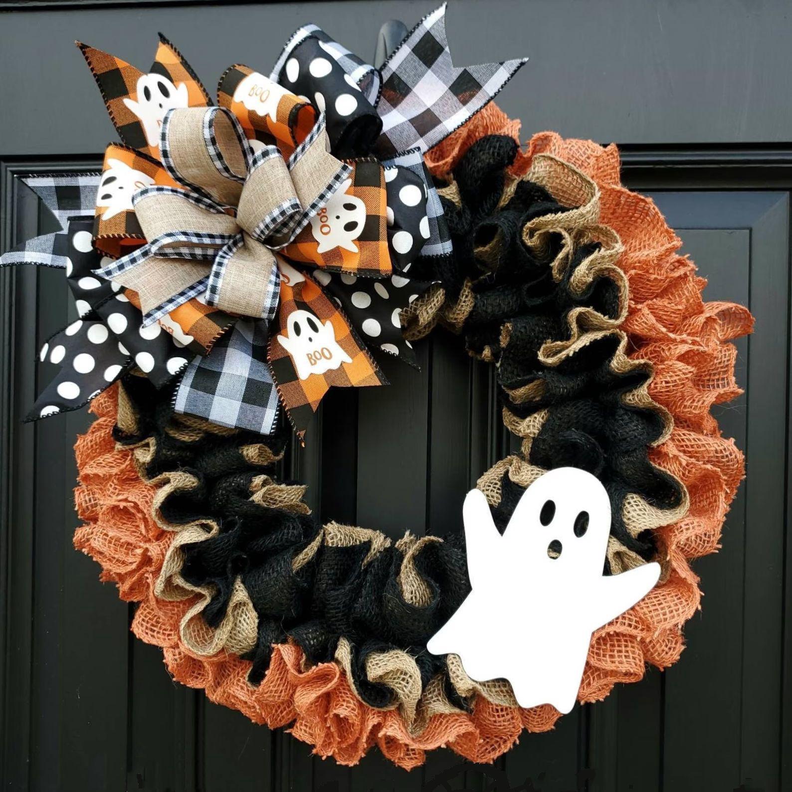Couronne Artificielle De 40 Cm Avec Ruban, Décoration Pour Porte D'Entrée Ou Fenêtre, Thème Fantôme, Fête Des Récoltes, Motif Buffle