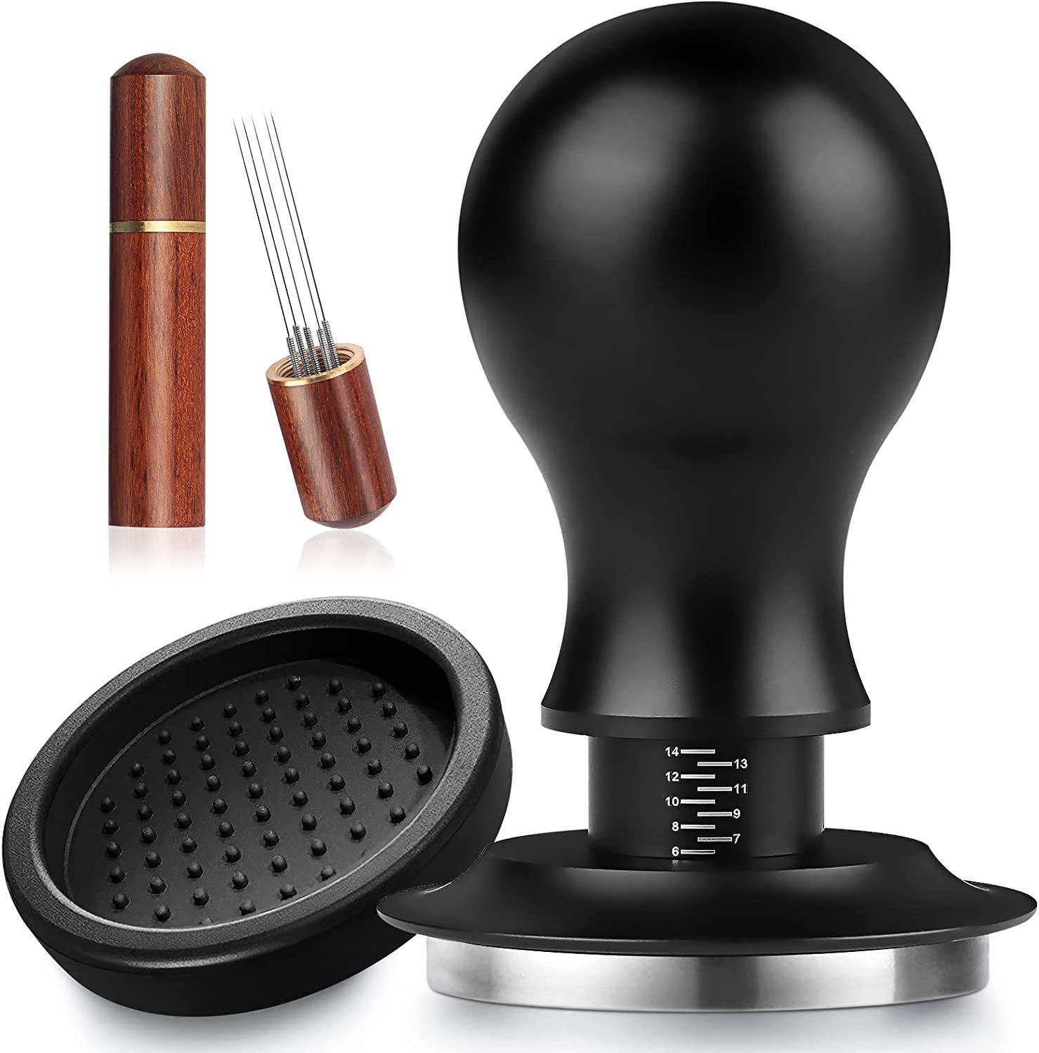 Tasseur À Expresso 51 Mm, Presse À Café En Acier Inoxydable, Tasseur À Expresso À Ressort Avec Graduation, Ensemble Tasseur Pour Machine À Café Avec Coussinet En Silicone Et Agitateur À Expresso (noye