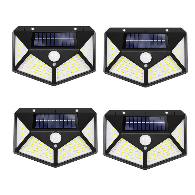 Lampe Solaire D'Extérieur [version Améliorée, Lot De 4] 100 Led, Batterie 1200 Mah, Étanche, Éclairage Extérieur, Faisceau 270°, Détecteur De Mouvement 180°, Projecteur Solaire Mural Pour Jardin.