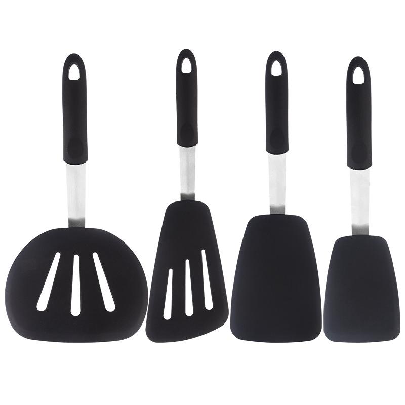 Ustensiles De Cuisine : Pelle À Steak, Grande Pelle À Frire En Acier Inoxydable, Poêle Antiadhésive, Pelle À Frire En Silicone, Spatule À Crêpes En Silicone (lot De 4).