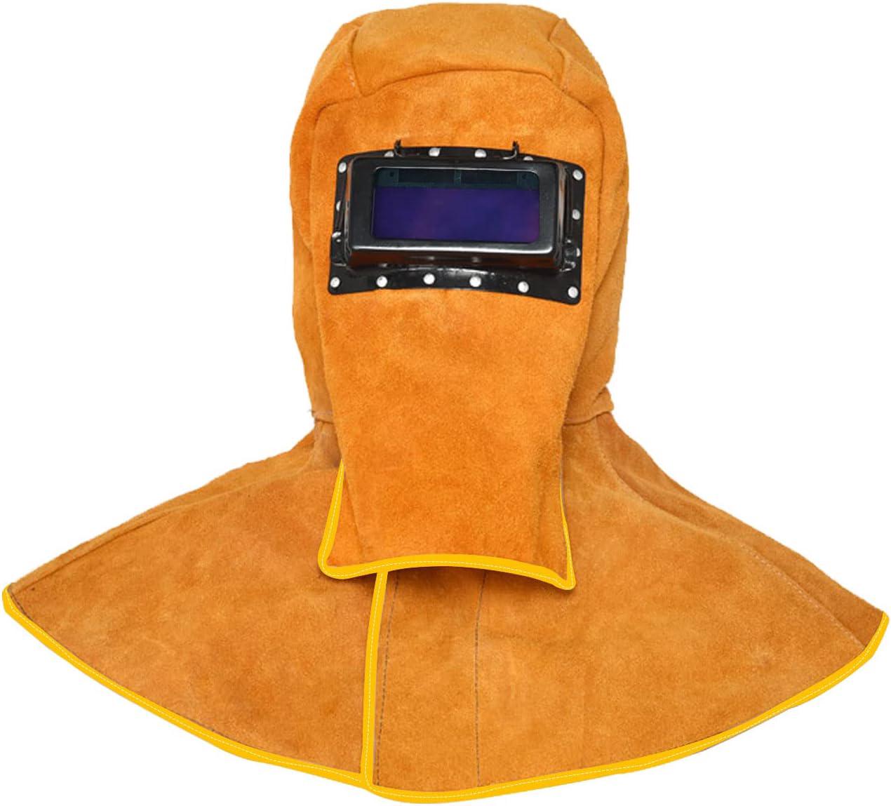 Cagoule De Soudeur En Cuir De Vachette Avec Protections Pour Le Cou Et Les Épaules, Casque De Soudage Avec Filtre À Assombrissement Automatique