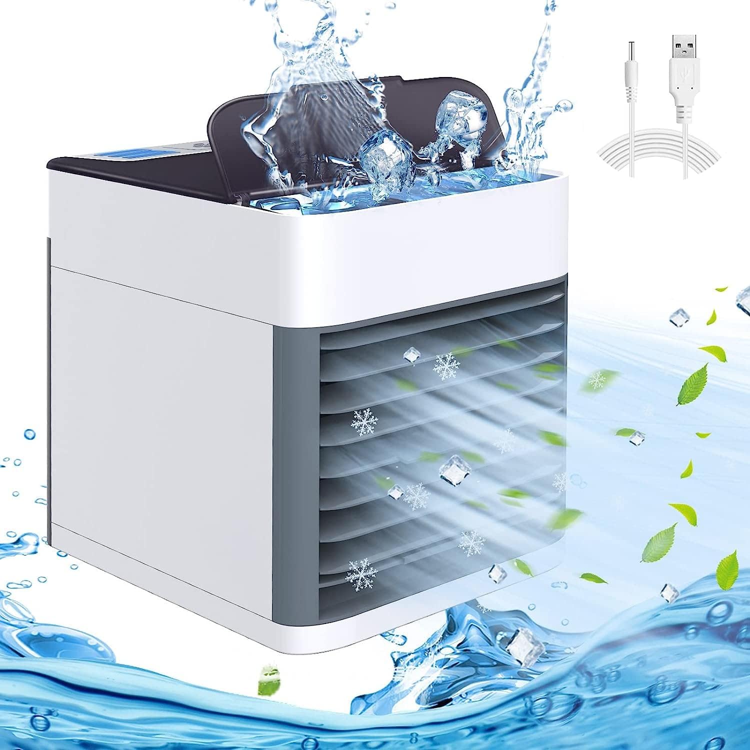 Portable Air Conditioners Fan, 3-in-1 Usb Air Cooler With 3-speed, Personal Mini Air Conditioner With Led Light, Evaporative Cooler For Small Office Home Camping