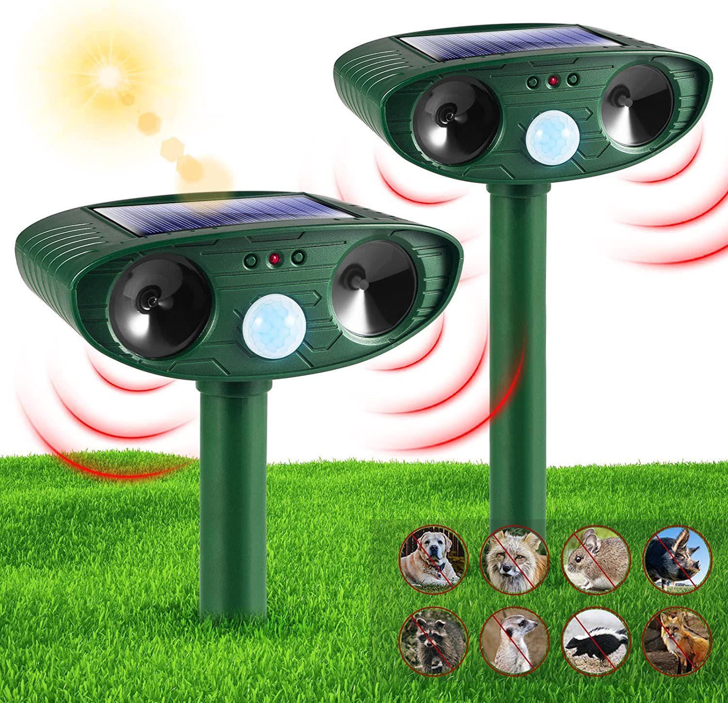 Lot De 2 Répulsifs À Ultrasons Pour Chats Et Chiens, Utilisables En Extérieur. Rechargeables À L'Énergie Solaire Et Par Usb, Ils Éloignent Les Chiens, Les Chats Et Les Oiseaux. Idéaux Pour Les Jardins