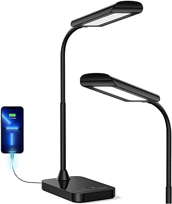 Lampe De Bureau Led, Lampe De Bureau À Col De Cygne Flexible, Lampe De Bureau Rechargeable À Commande Tactile, Variateur À Trois Vitesses