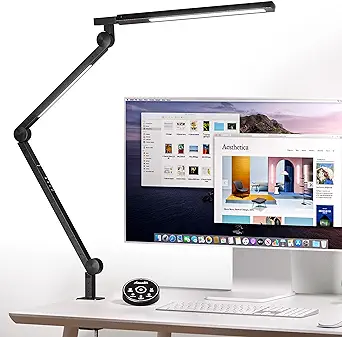 Lampe De Bureau À Pince, 12 W, Bras Articulé Avec Protection Oculaire, Intensité Lumineuse Réglable En Continu, Style Architectural Moderne Avec Température De Couleur Ajustable, Idéale Pour Étudier,