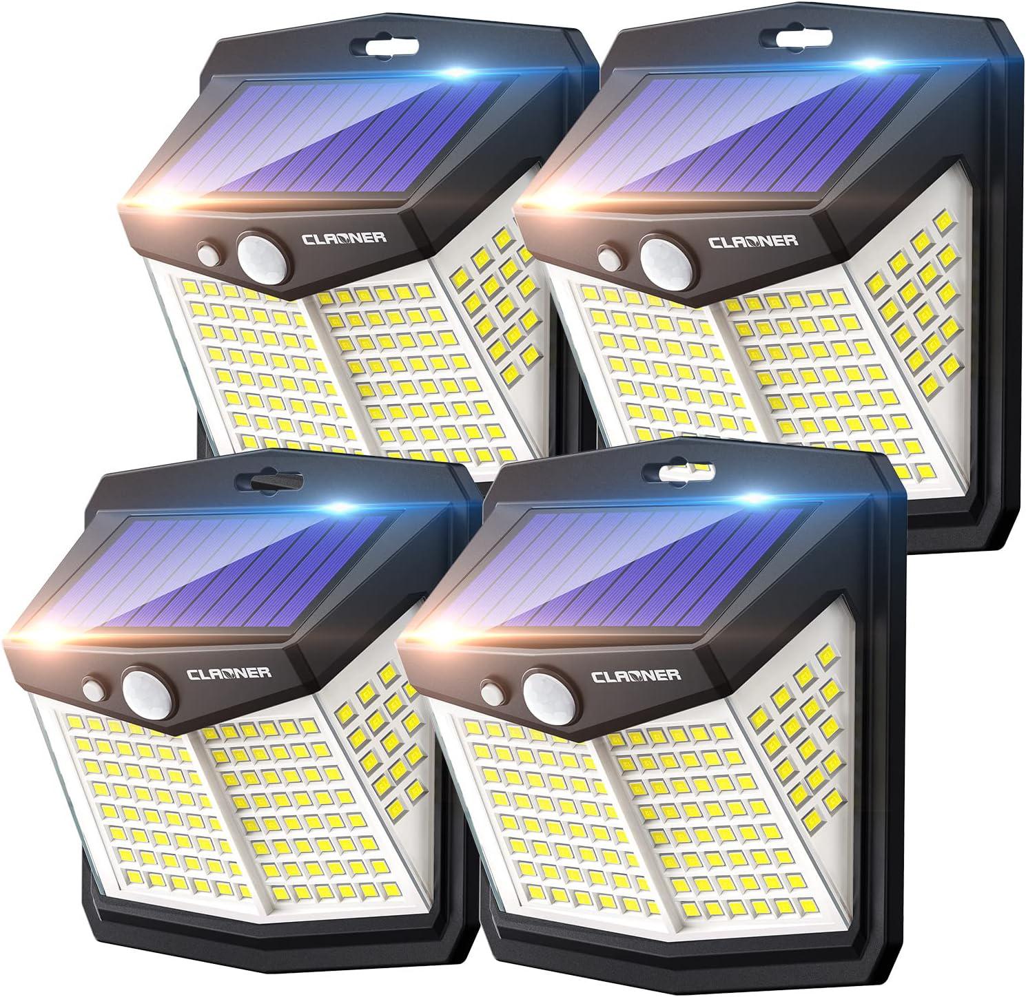 Lampes Solaires D'Extérieur Puissantes (lot De 4, 128 Led) : Étanches Ip65, Avec Détecteur De Mouvement Et Sans Fil, Idéales Pour Le Jardin.
