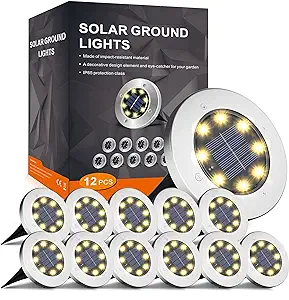 [12 Pièces] Lampe Solaire Enterrée 8 Led Lumière Chaude Pour Jardin Et Pelouse