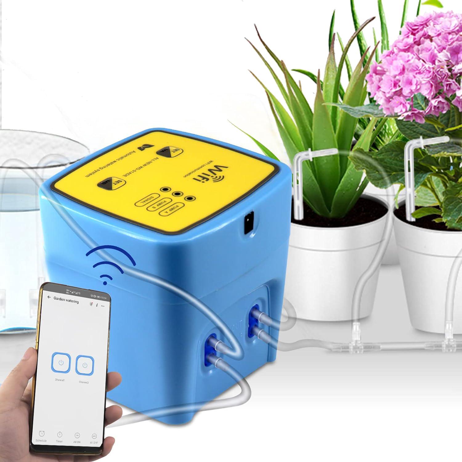 Kit D'Irrigation À Distance Wifi, Système D'Arrosage Automatique Pour Jusqu'à 20 Plantes En Pot, Arrosage Automatique/manuel/différé Via Application (bleu)