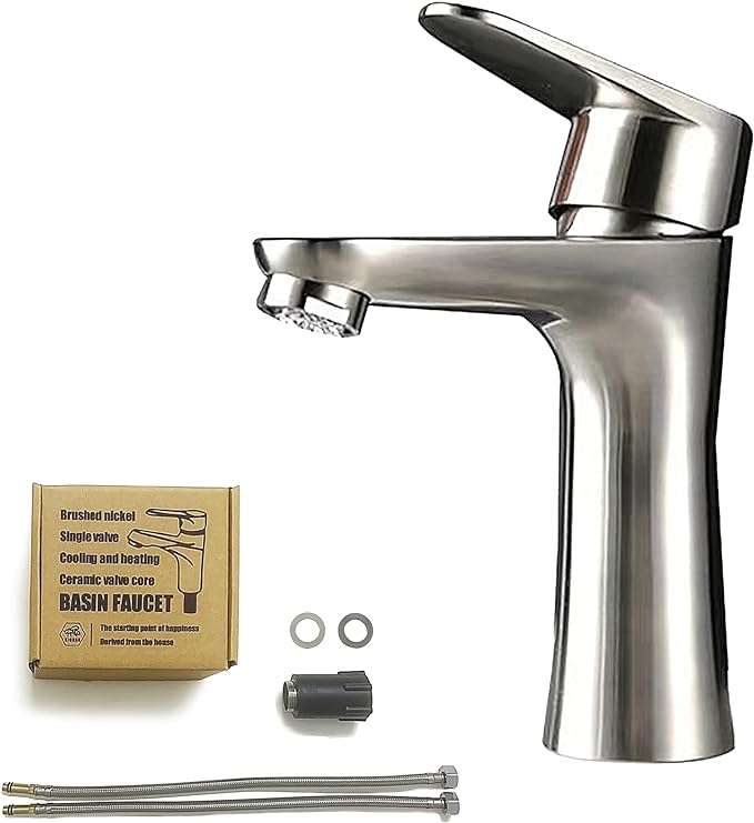 Robinet De Lavabo En Acier Inoxydable Brossé, Monotrou, Eau Chaude Et Froide (sans Flexible).