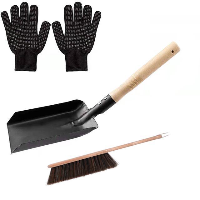 Ensemble Pelle À Cendres Et Brosse De Cheminée - Ensemble Pelle À Charbon En Métal Amélioré Et Brosse De Poêle Avec Gants En Silicone, Accessoires
