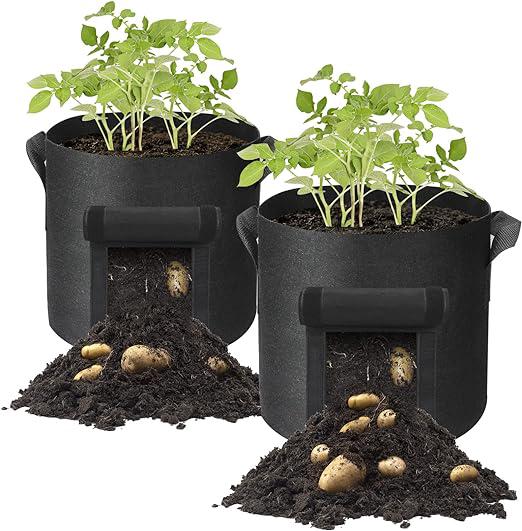 Lot De 2 Sacs De Culture Pour Pommes De Terre, 10 Gallons (environ 38 Litres), Avec Poignées Et Fenêtre De Récolte, Pour La Culture De Pommes De Terre Et De Tomates.