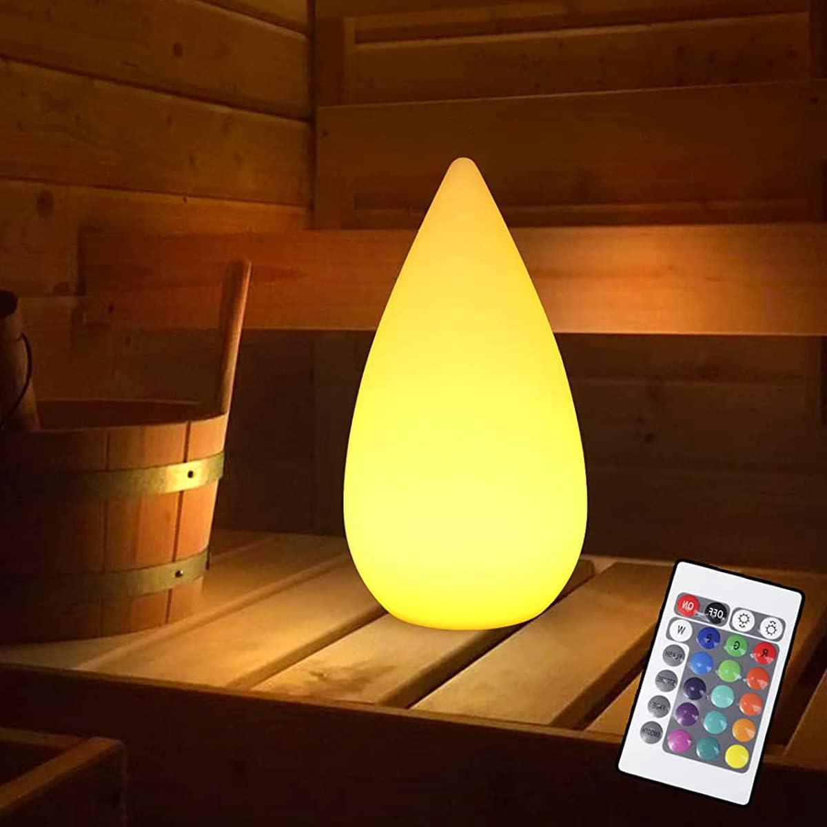 Lampe De Table Led Sans Fil Rechargeable, Lampe De Sauna En Forme De Goutte D'Eau Ip54, Lampe De Chevet À Intensité Variable Rgb, Lampe De Table D'Extérieur Avec Télécommande [classe Énergétique A]